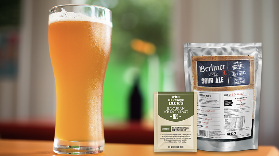 Mangrove Jack's Berliner Sour Ale with M20 Yeast and beer glass